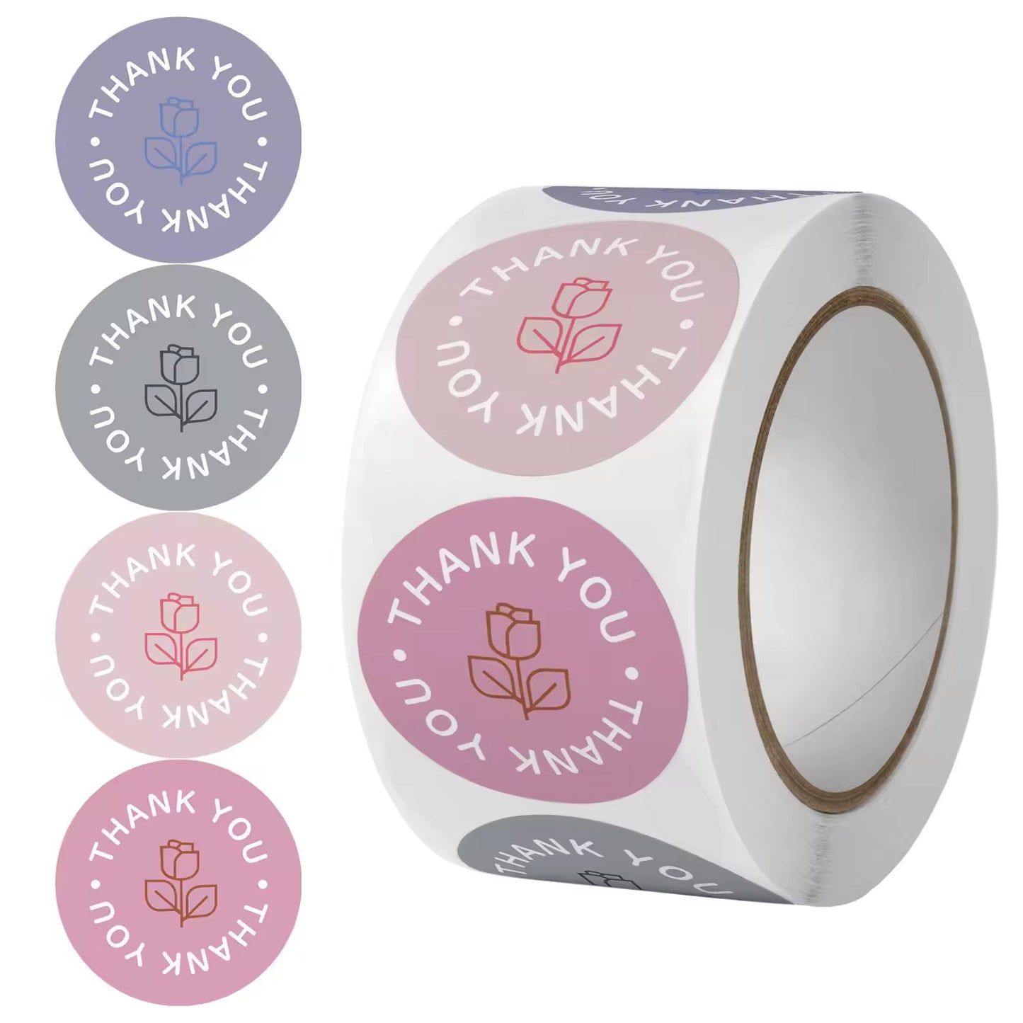 Custom Multi-Color Floral Series Round Kawaii Kids Thank You Stickers,Cake Label & Envelope Sealing Roll Labels