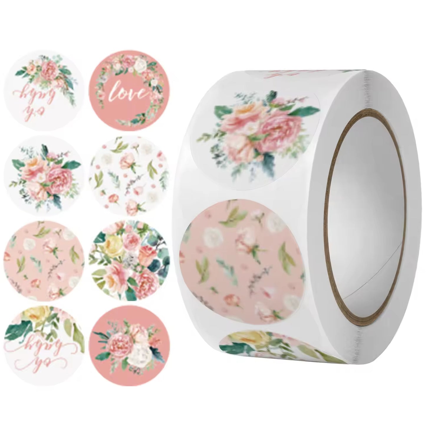 Custom Multi-Color Floral Series Round Kawaii Kids Thank You Stickers,Cake Label & Envelope Sealing Roll Labels