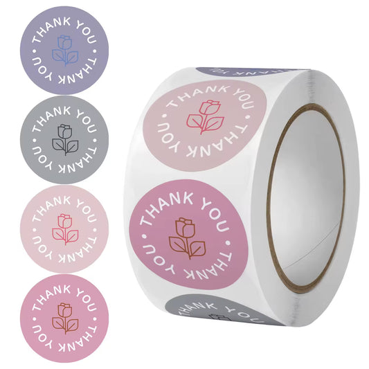 Custom Multi-Color Floral Series Round Kawaii Kids Thank You Stickers,Cake Label & Envelope Sealing Roll Labels