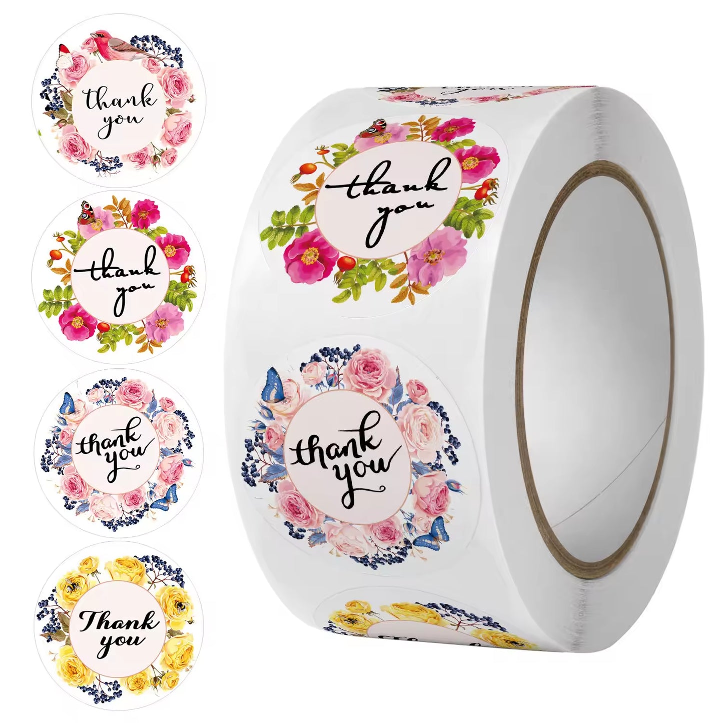 Custom Multi-Color Floral Series Round Kawaii Kids Thank You Stickers,Cake Label & Envelope Sealing Roll Labels